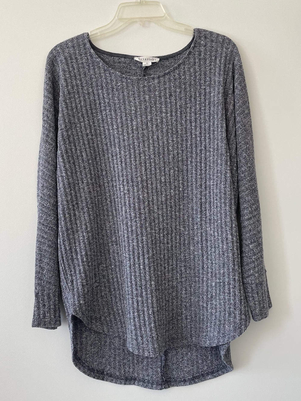 Love Riche Grey Ribbed Knit Long Crewneck Sweater Top/Tunic - Size S